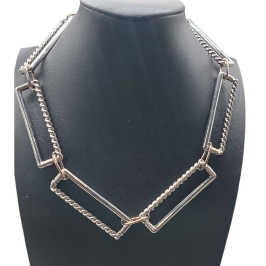 Open Edit Jumbo Link Collar Necklace Large Rectangle Statement Silver Tone 17"