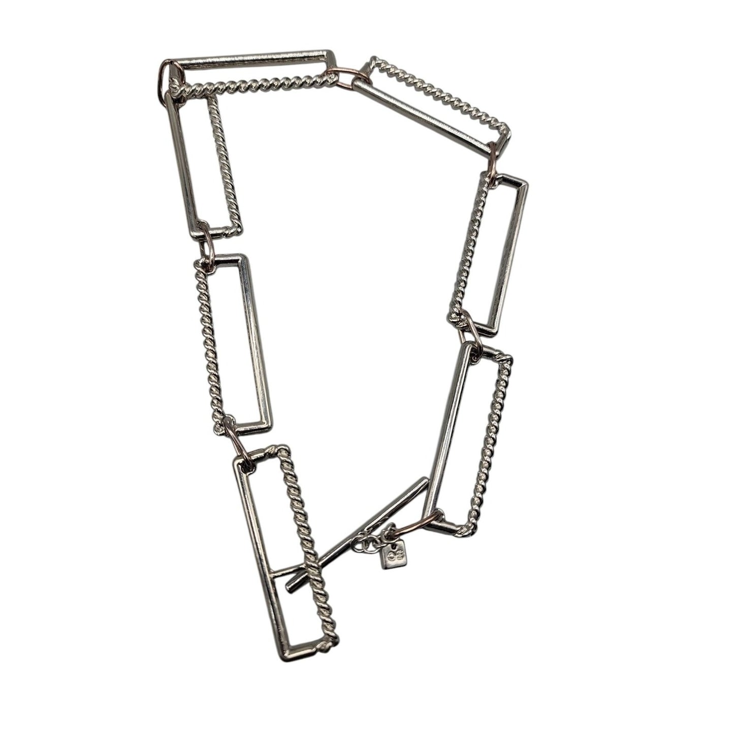 Open Edit Jumbo Link Collar Necklace Large Rectangle Statement Silver Tone 17"