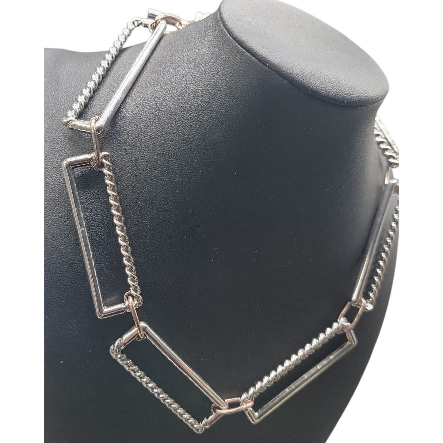 Open Edit Jumbo Link Collar Necklace Large Rectangle Statement Silver Tone 17"
