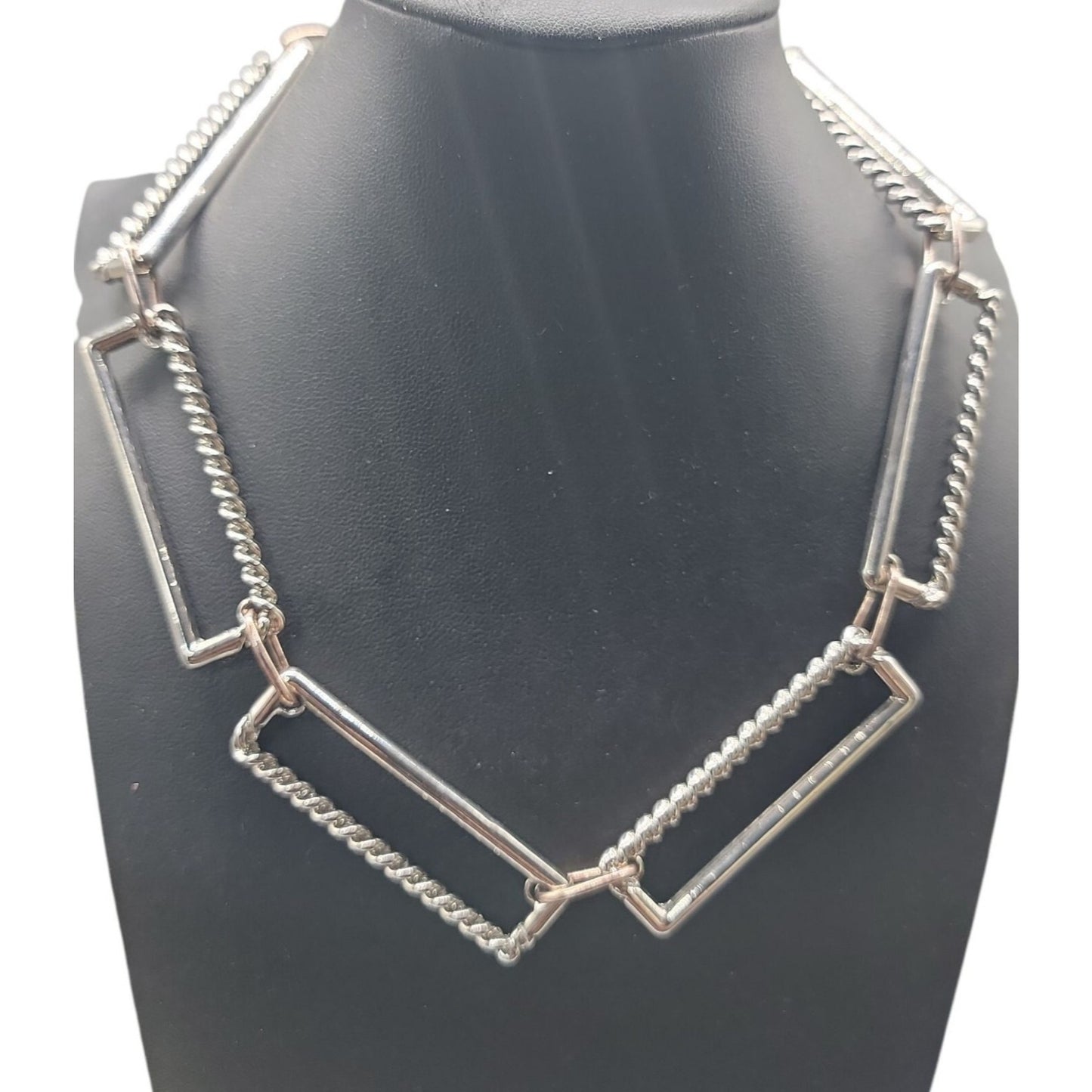 Open Edit Jumbo Link Collar Necklace Large Rectangle Statement Silver Tone 17"