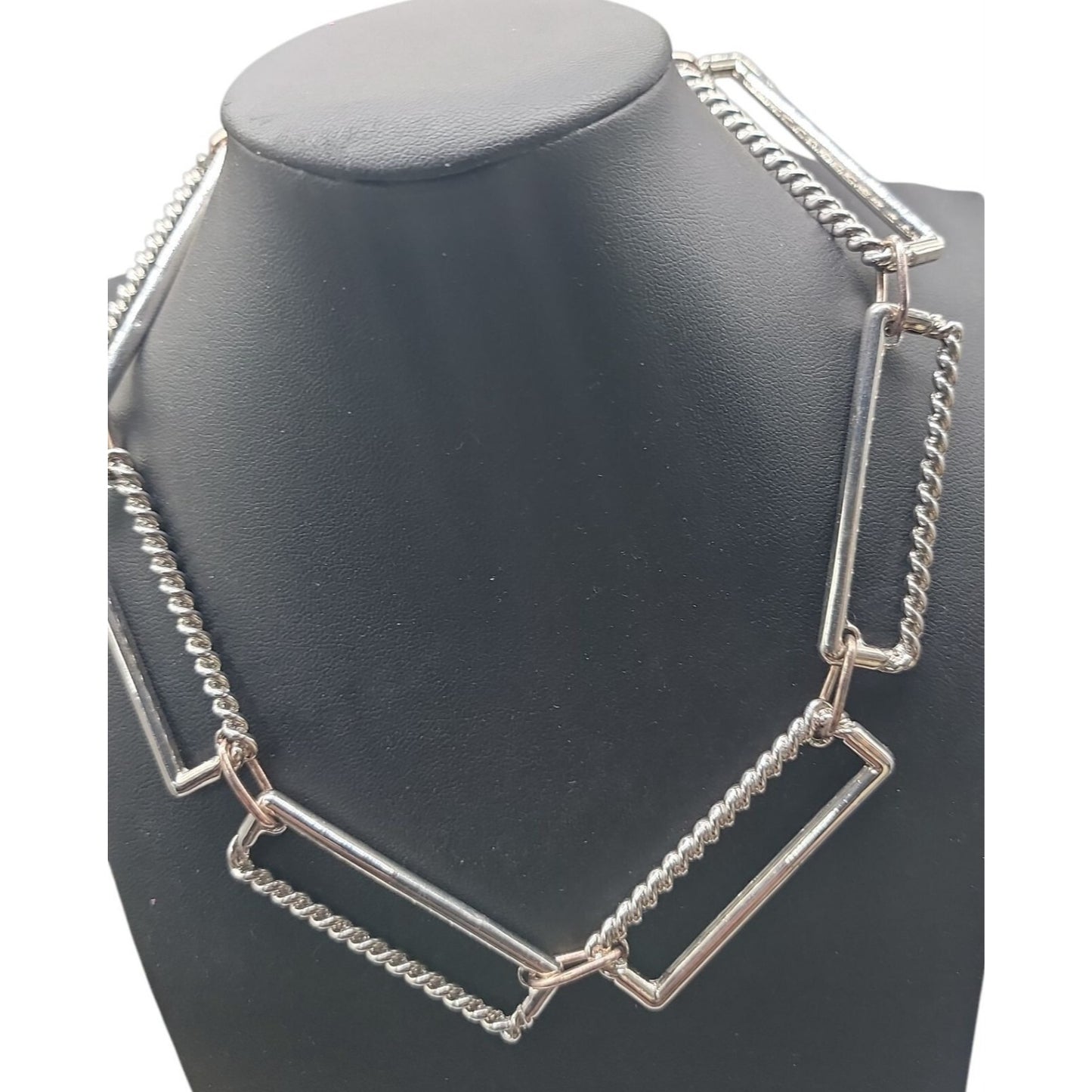 Open Edit Jumbo Link Collar Necklace Large Rectangle Statement Silver Tone 17"