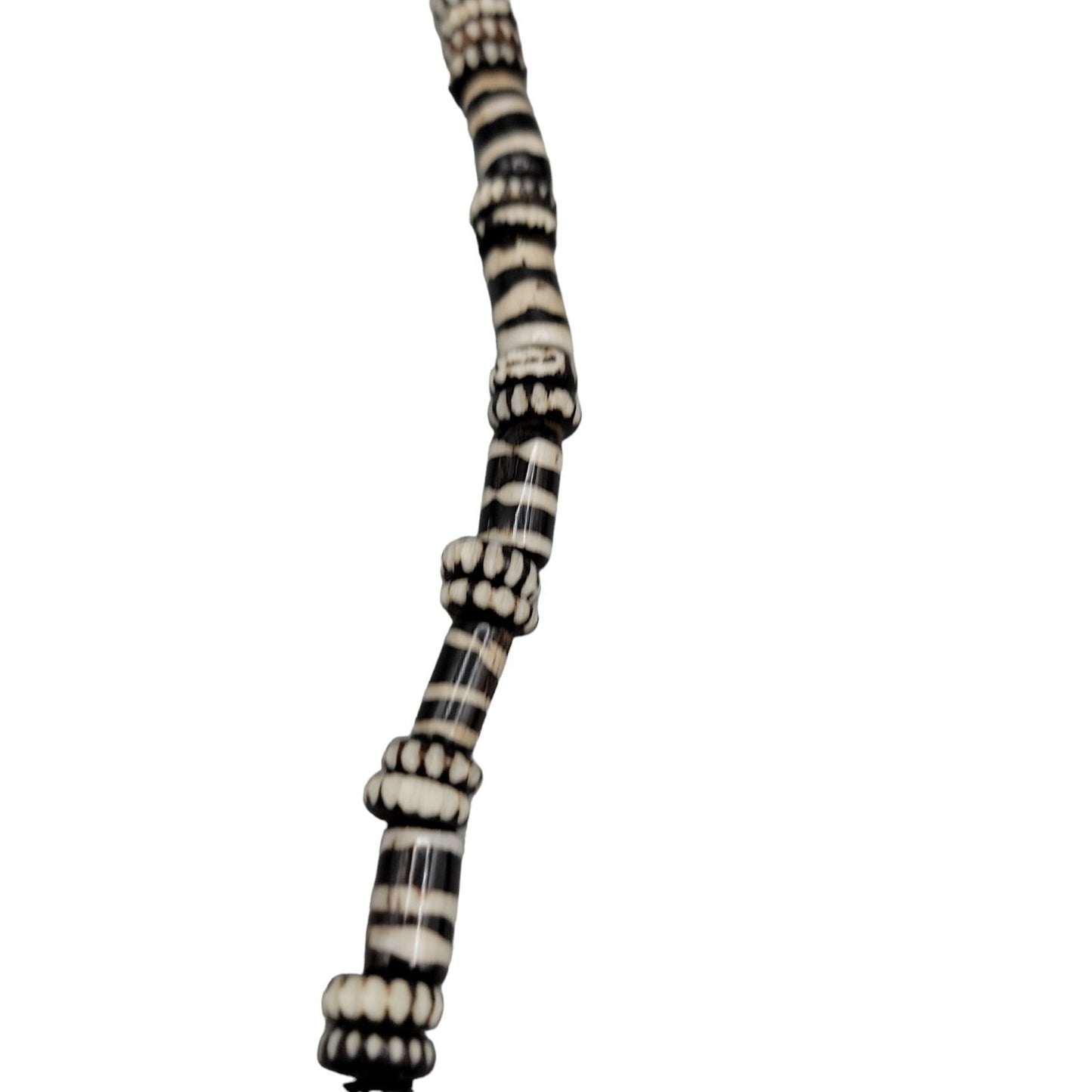 Chevron Zebra Striped Pendant Necklace 23" Tube & Disc Glass Beaded Chain VTG