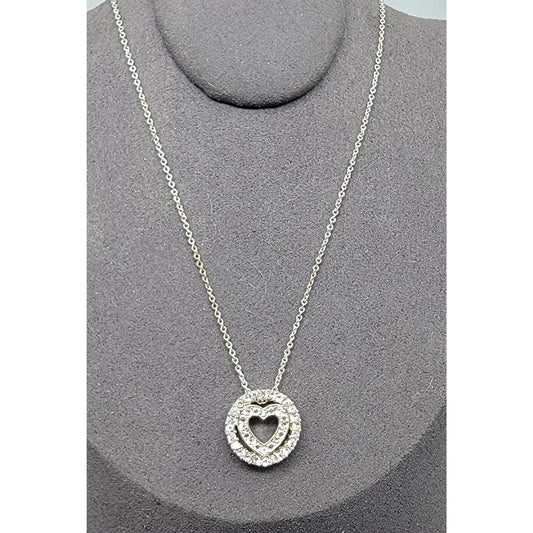 Avon NR Eternal Heart Pendant Necklace Clear Rhinestones Silver Tone Vintage 16"