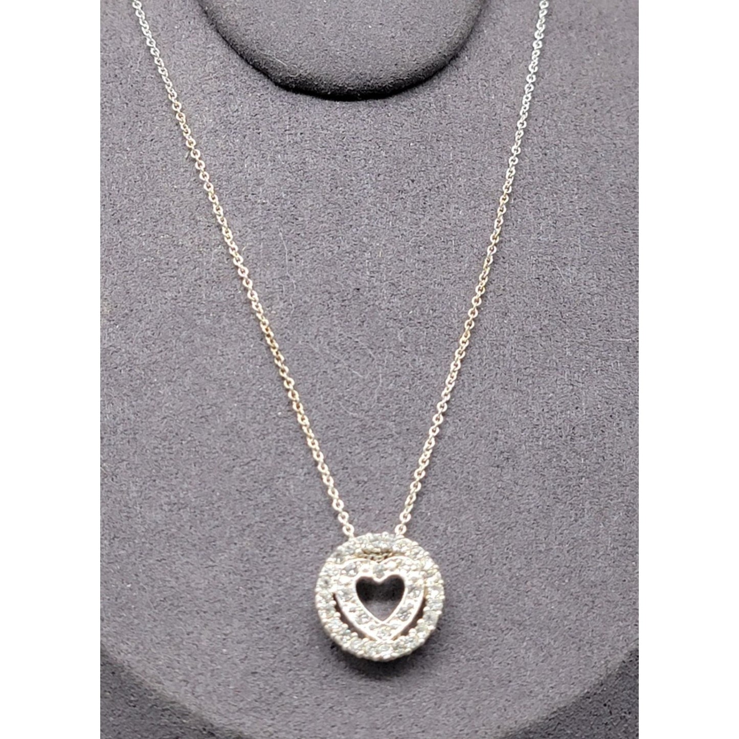 Avon NR Eternal Heart Pendant Necklace Clear Rhinestones Silver Tone Vintage 16"