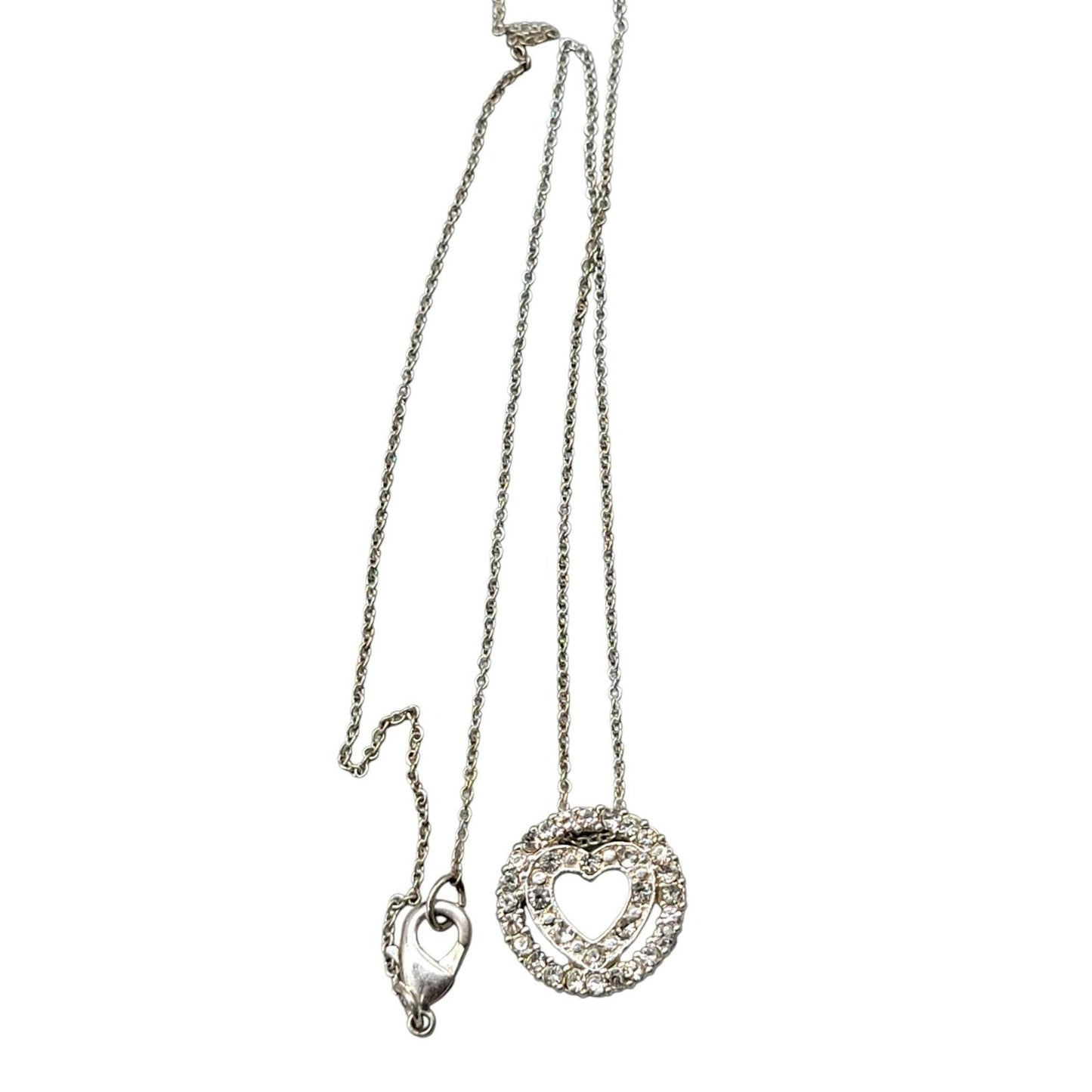 Avon NR Eternal Heart Pendant Necklace Clear Rhinestones Silver Tone Vintage 16"