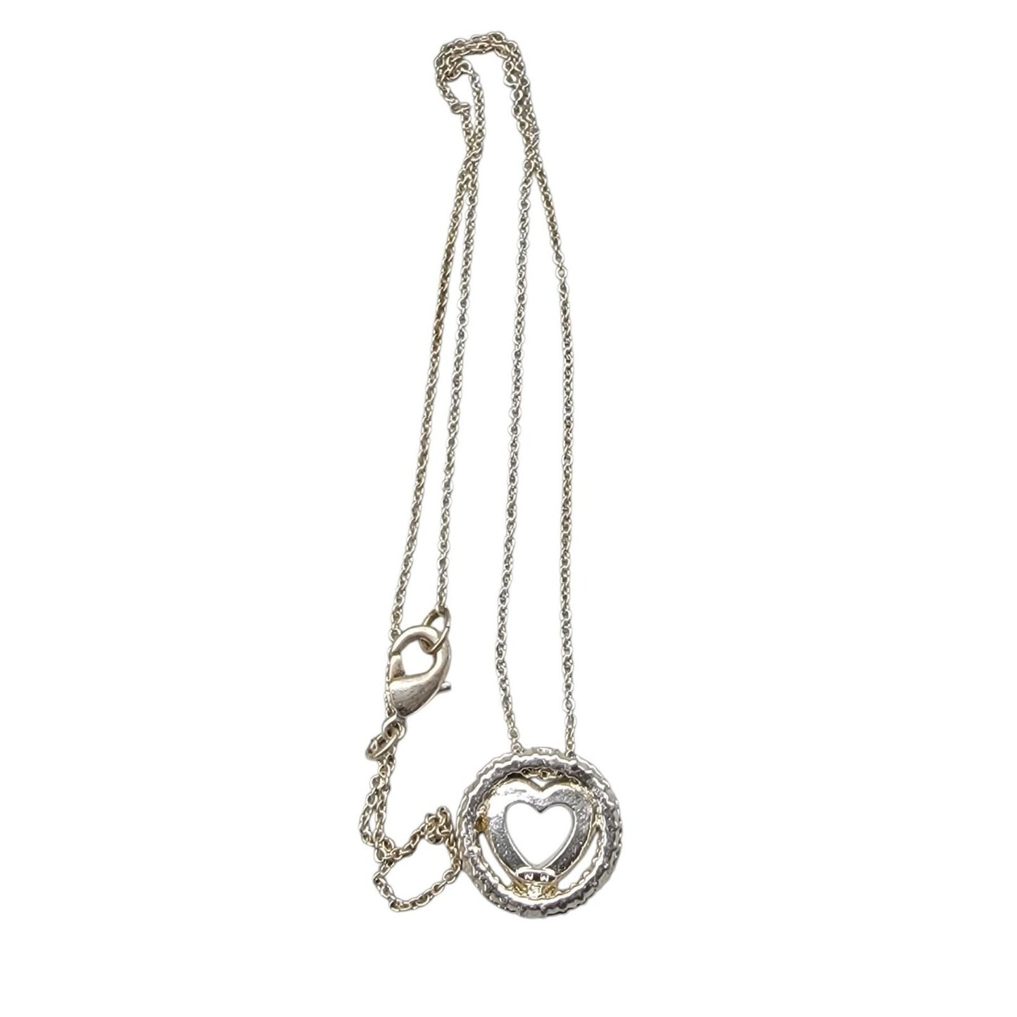 Avon NR Eternal Heart Pendant Necklace Clear Rhinestones Silver Tone Vintage 16"