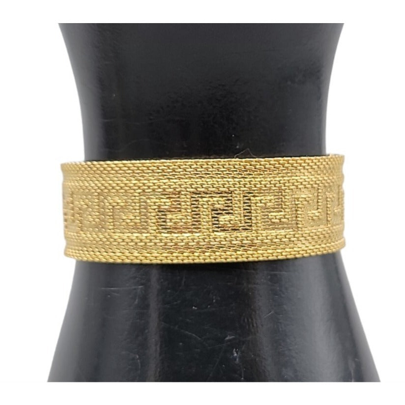 Art Deco Byzantine Greek Key Tassel Gold Tone Mesh Slide Bracelet