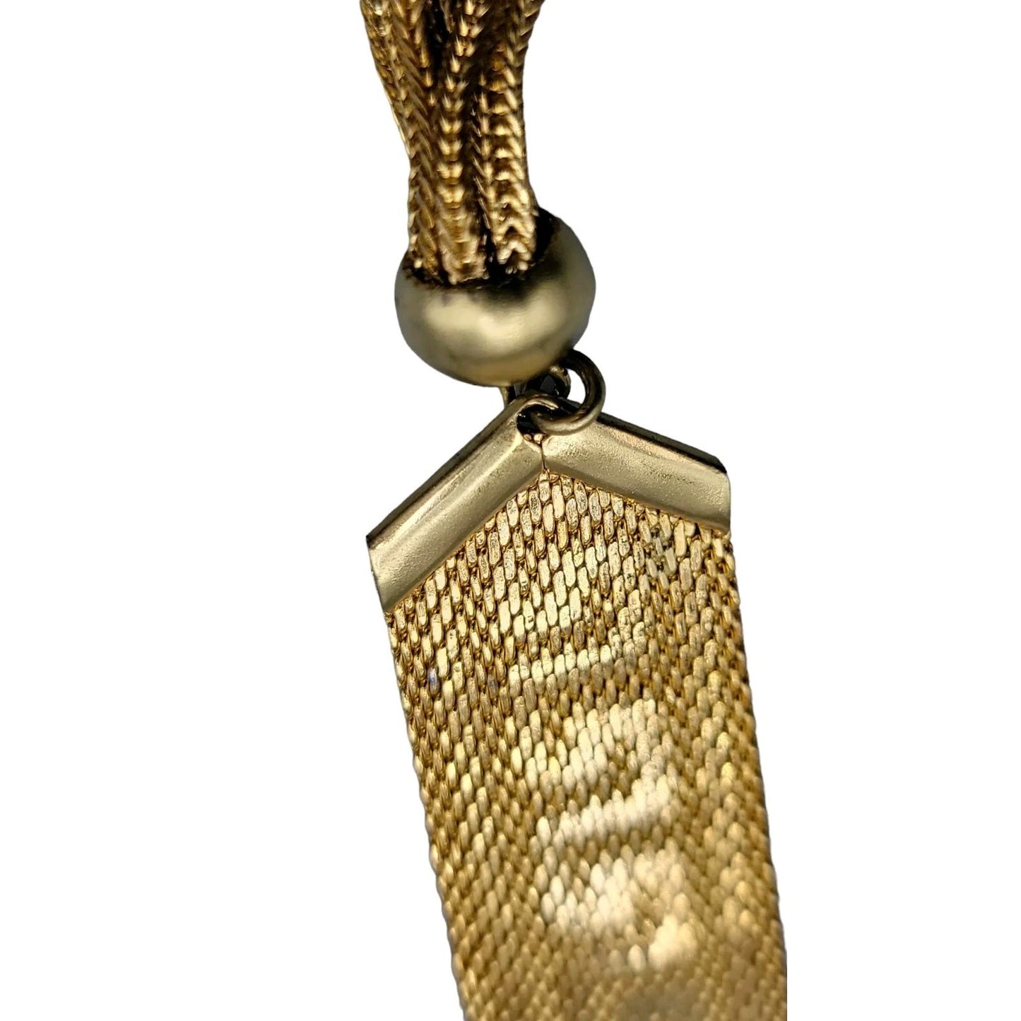 Art Deco Byzantine Greek Key Tassel Gold Tone Mesh Slide Bracelet