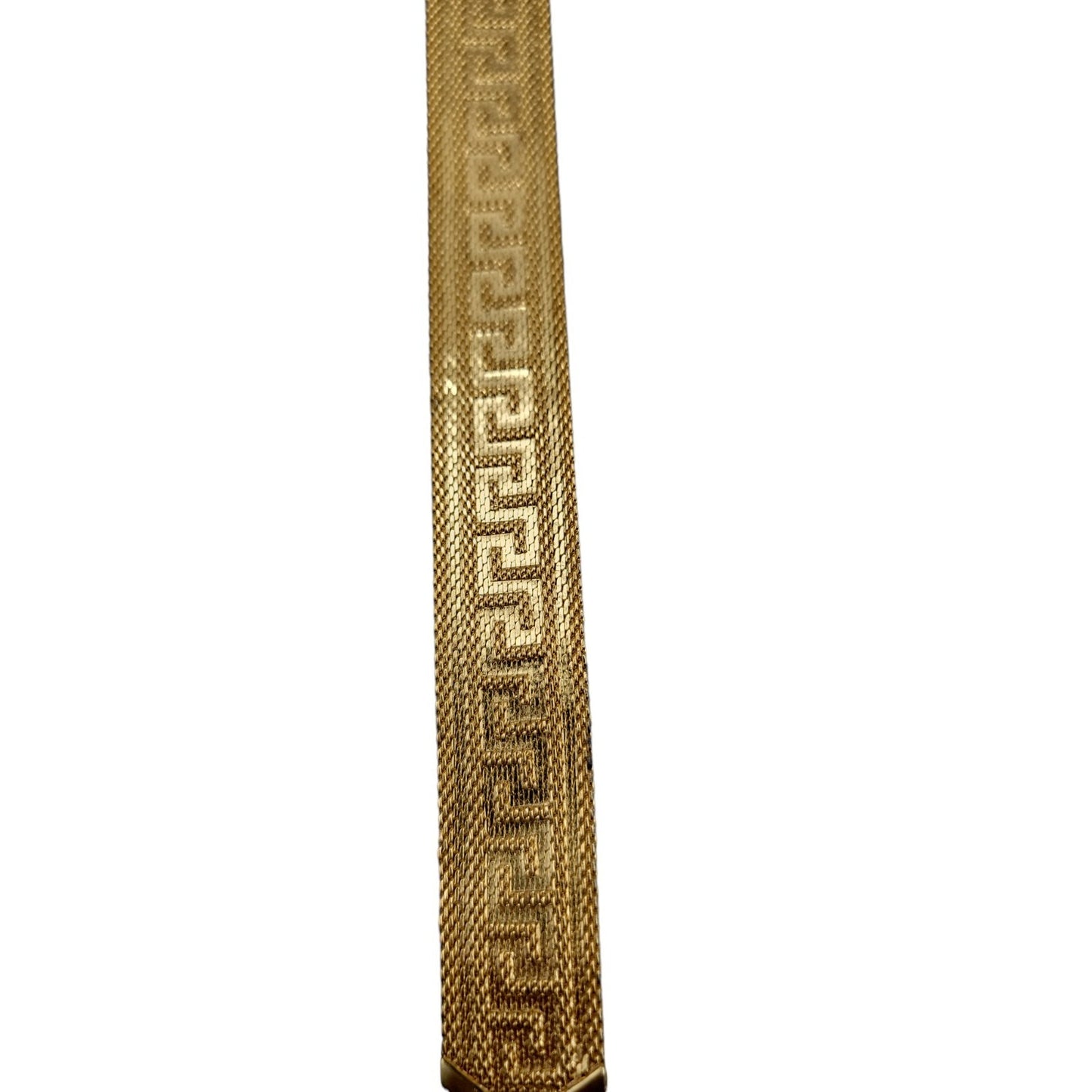 Art Deco Byzantine Greek Key Tassel Gold Tone Mesh Slide Bracelet