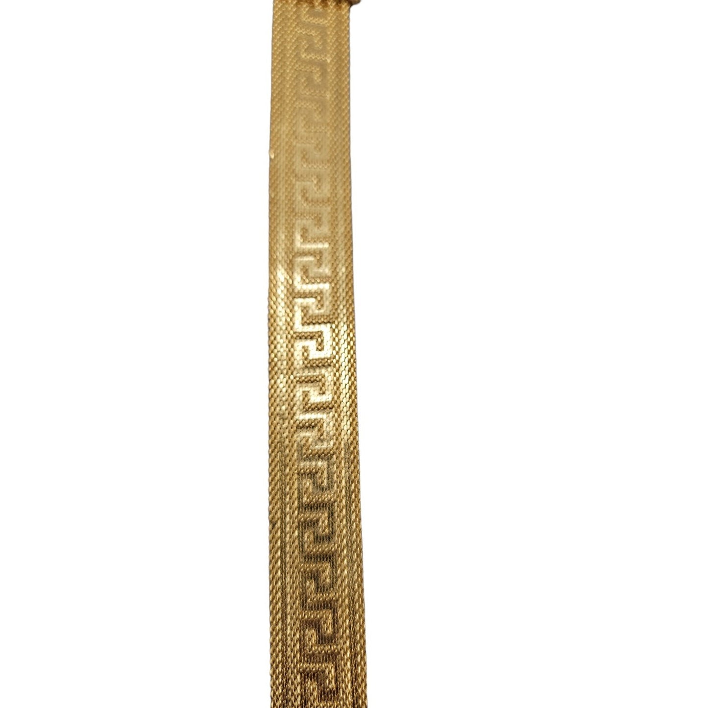 Art Deco Byzantine Greek Key Tassel Gold Tone Mesh Slide Bracelet