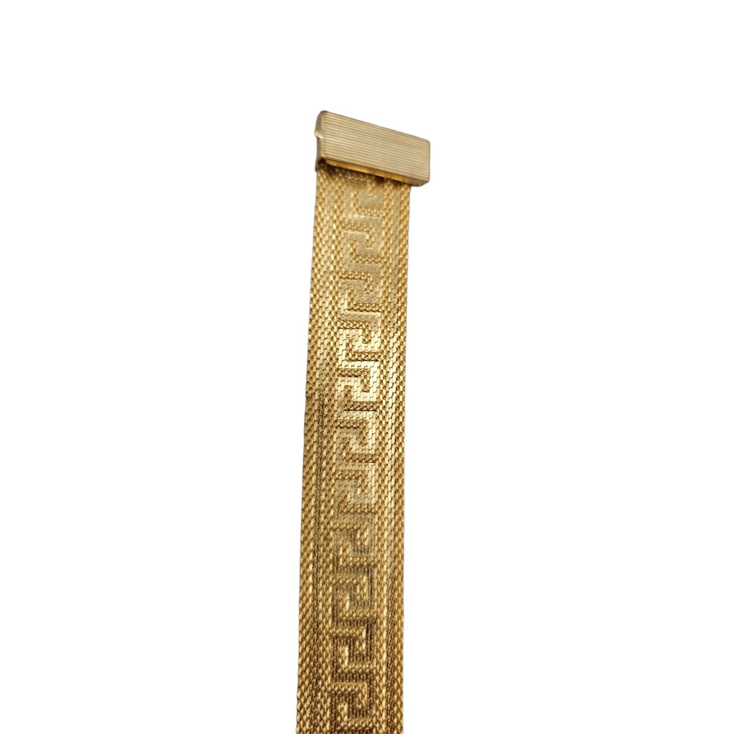 Art Deco Byzantine Greek Key Tassel Gold Tone Mesh Slide Bracelet