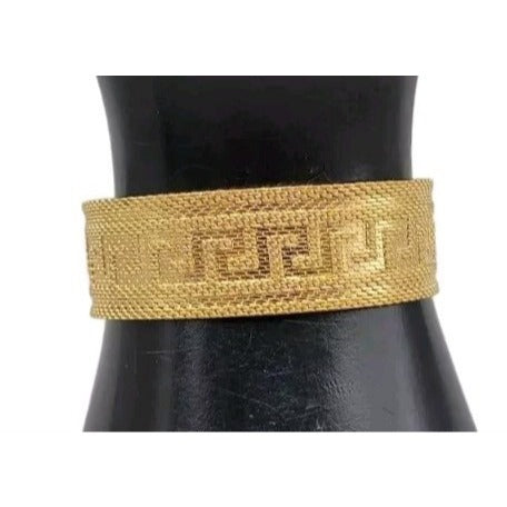 Art Deco Byzantine Greek Key Tassel Gold Tone Mesh Slide Bracelet