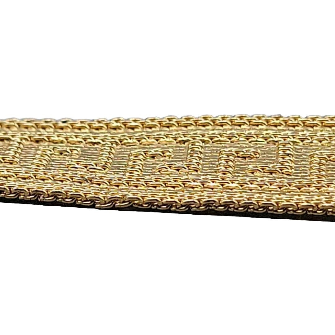 Art Deco Byzantine Greek Key Tassel Gold Tone Mesh Slide Bracelet