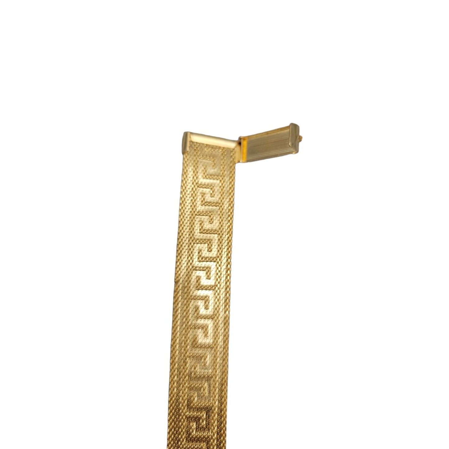 Art Deco Byzantine Greek Key Tassel Gold Tone Mesh Slide Bracelet