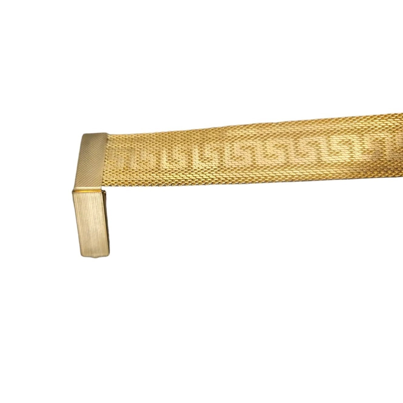Art Deco Byzantine Greek Key Tassel Gold Tone Mesh Slide Bracelet