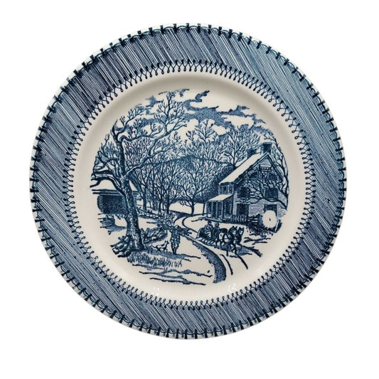 Country Life Blue Dinner Plate 10 1/8" Currier & Ives Print Edwin Knowles