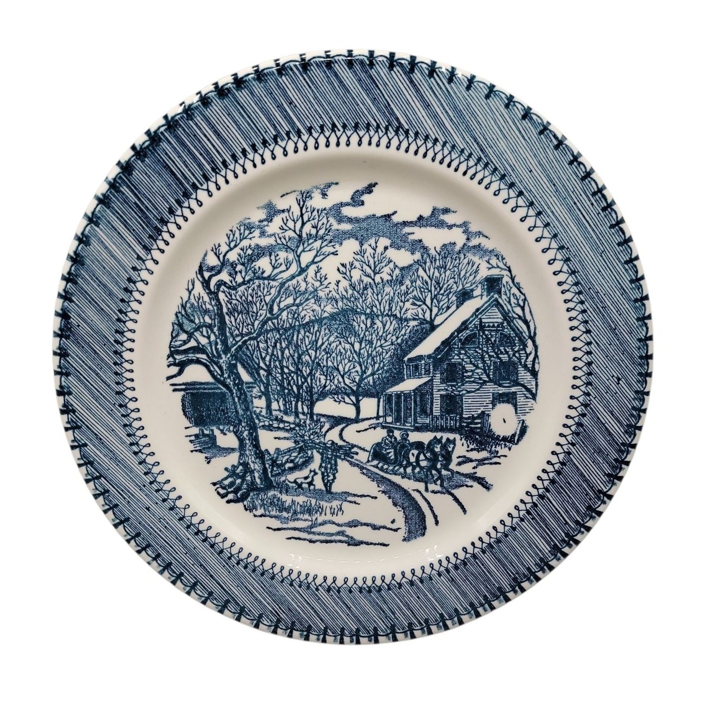 Country Life Blue Dinner Plate 10 1/8" Currier & Ives Print Edwin Knowles