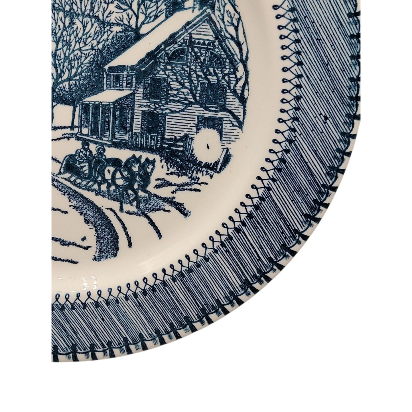 Country Life Blue Dinner Plate 10 1/8" Currier & Ives Print Edwin Knowles