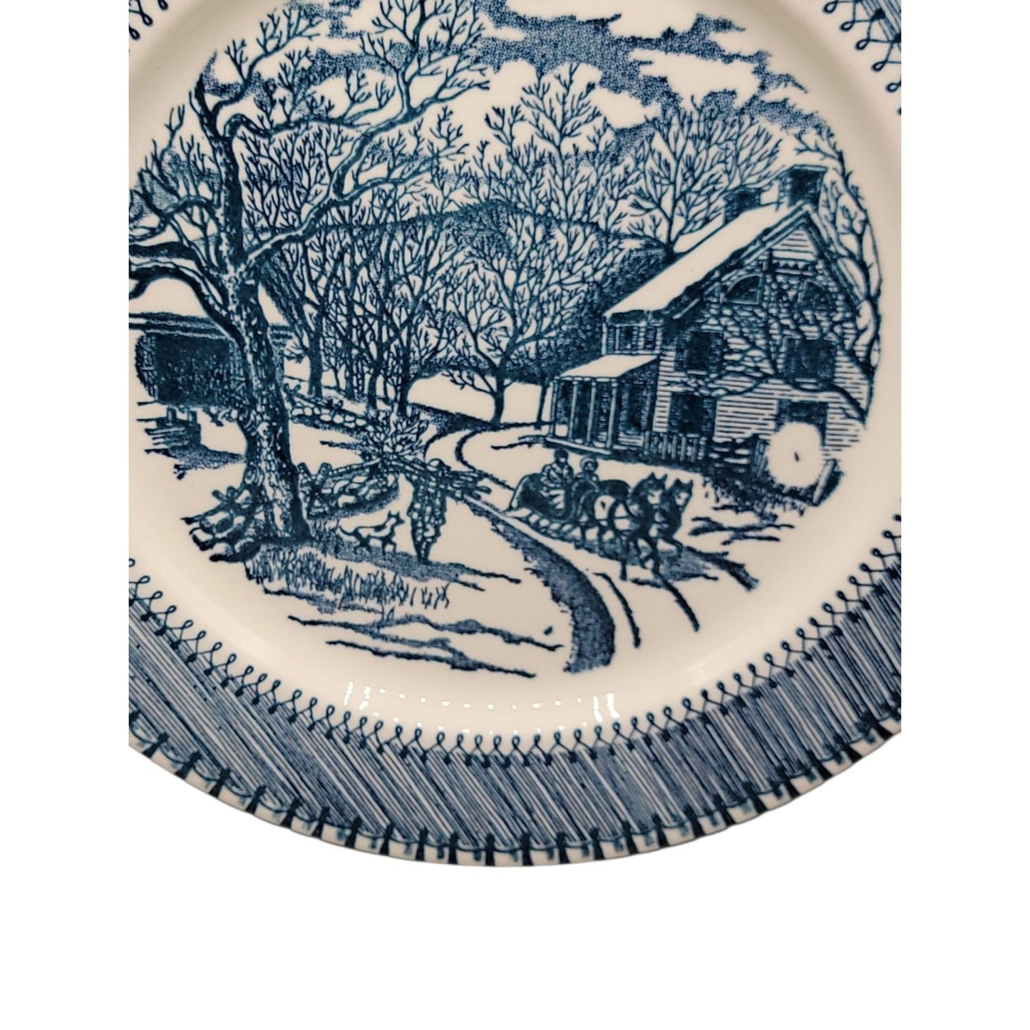 Country Life Blue Dinner Plate 10 1/8" Currier & Ives Print Edwin Knowles