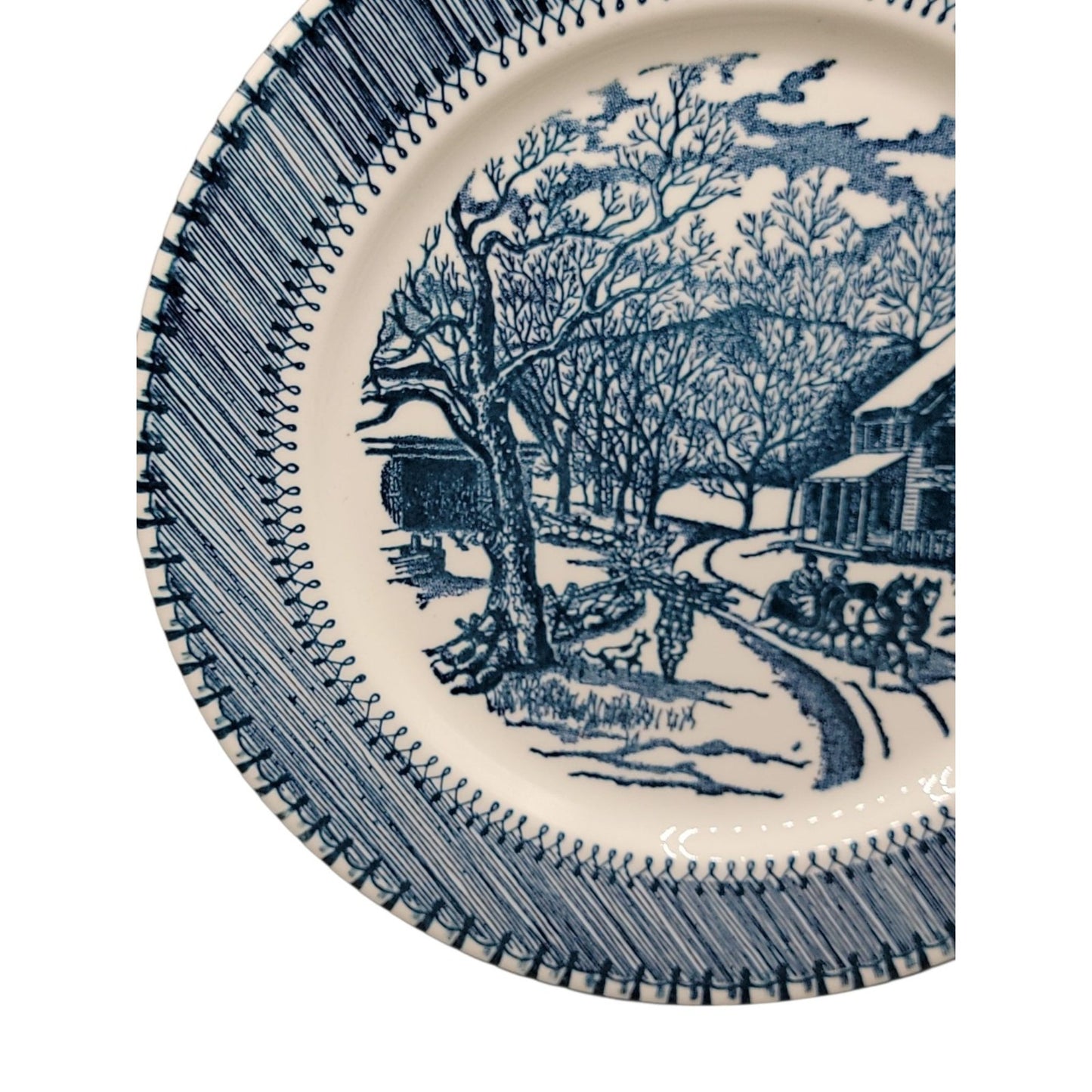 Country Life Blue Dinner Plate 10 1/8" Currier & Ives Print Edwin Knowles