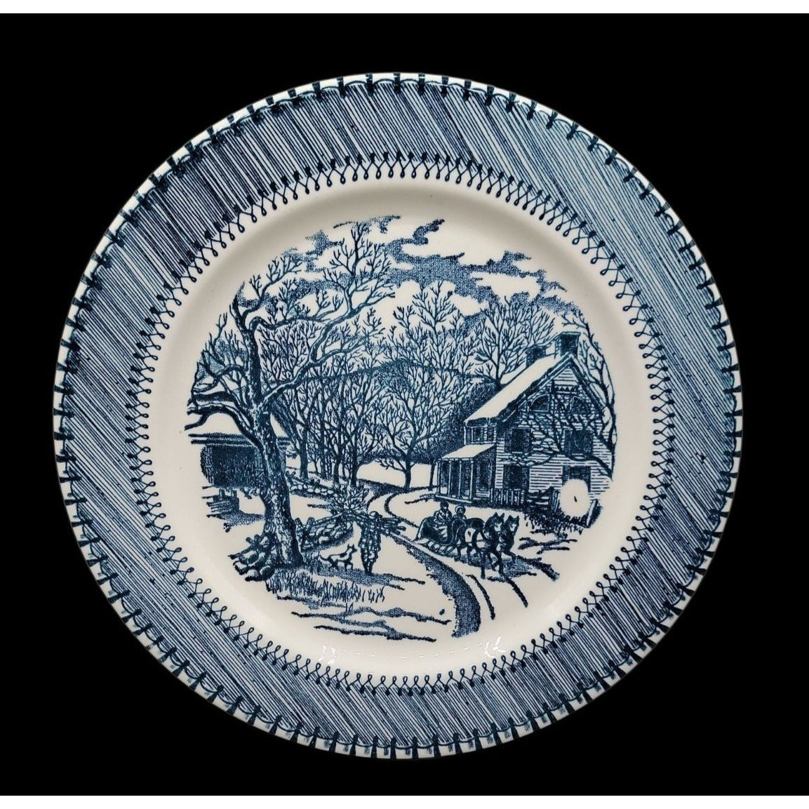 Country Life Blue Dinner Plate 10 1/8" Currier & Ives Print Edwin Knowles