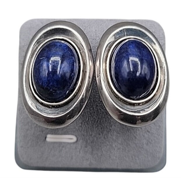 Vtg Nancy & Rise Sterling Silver Lapis Lazuli Clip-on Earrings Signed N&R