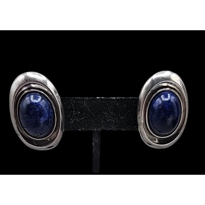 Vtg Nancy & Rise Sterling Silver Lapis Lazuli Clip-on Earrings Signed N&R