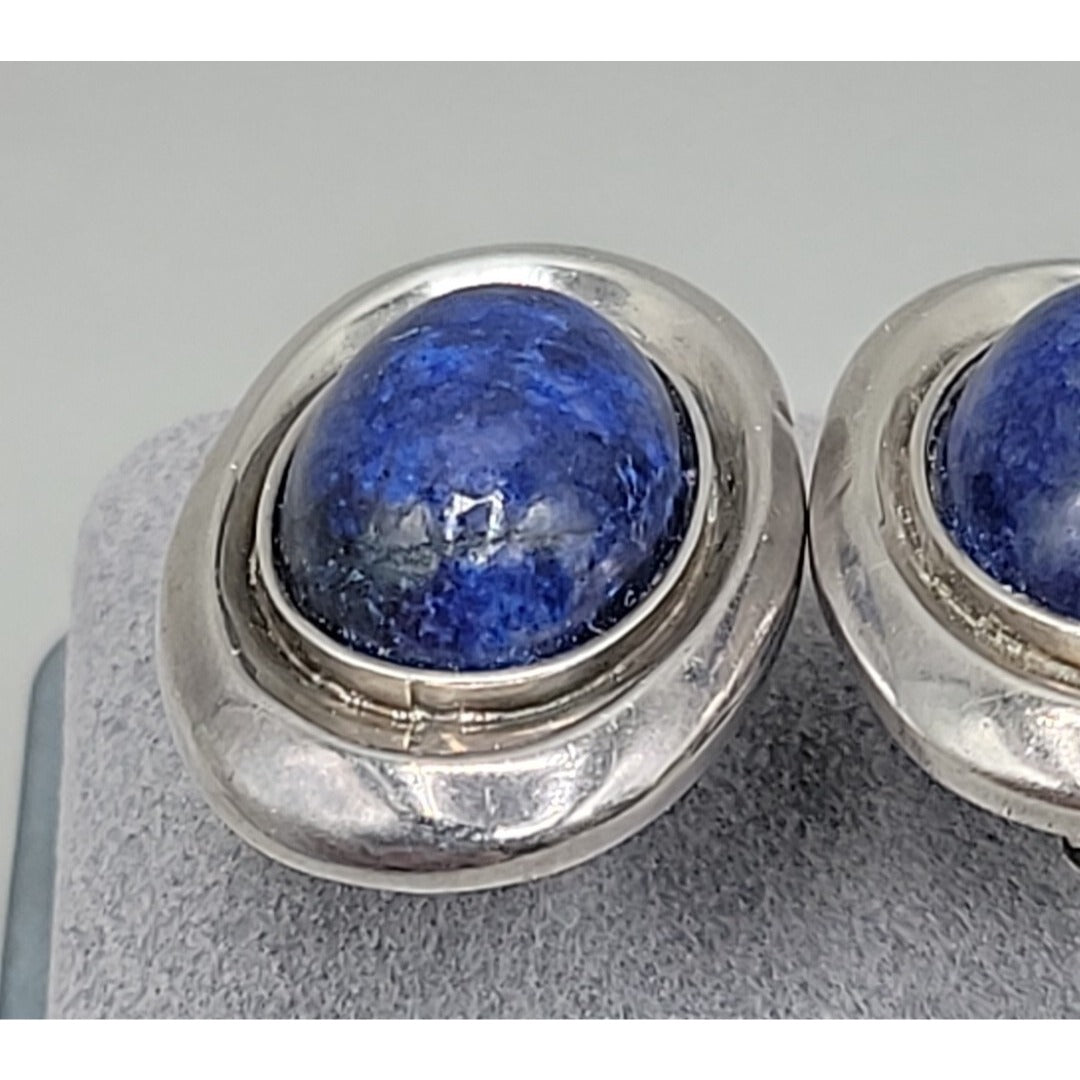Vtg Nancy & Rise Sterling Silver Lapis Lazuli Clip-on Earrings Signed N&R