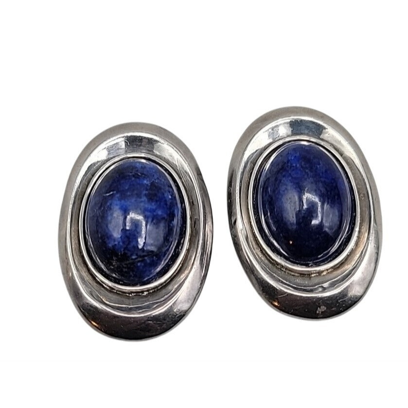 Vtg Nancy & Rise Sterling Silver Lapis Lazuli Clip-on Earrings Signed N&R