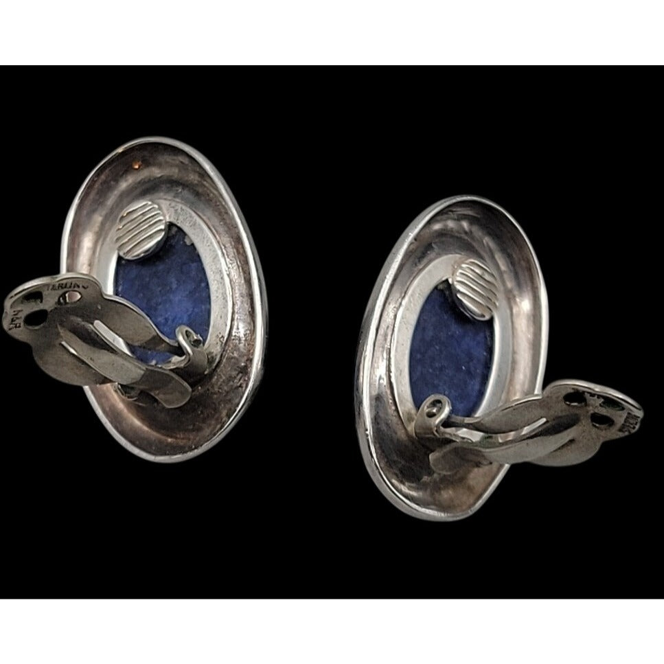 Vtg Nancy & Rise Sterling Silver Lapis Lazuli Clip-on Earrings Signed N&R