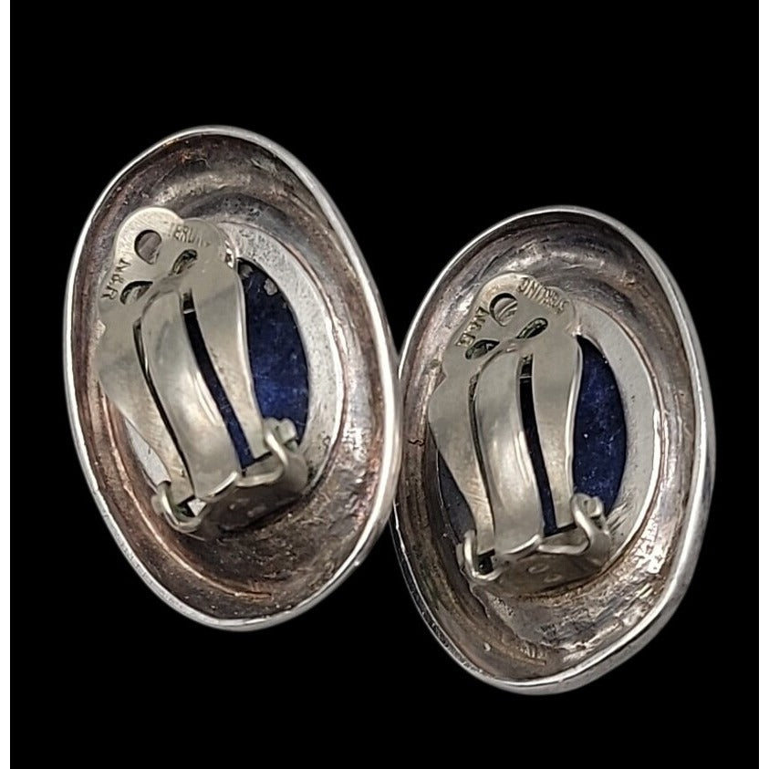 Vtg Nancy & Rise Sterling Silver Lapis Lazuli Clip-on Earrings Signed N&R