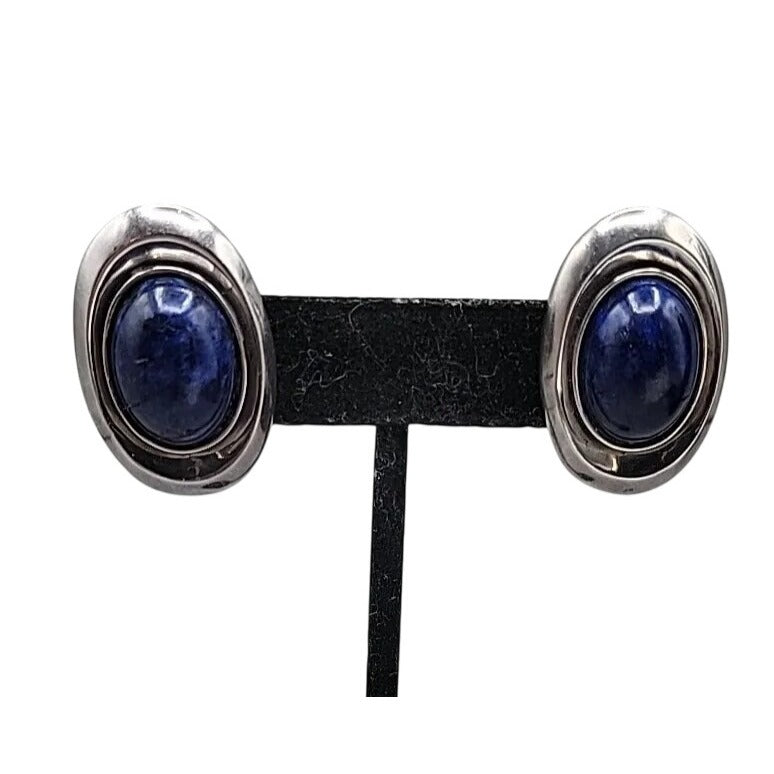 Vtg Nancy & Rise Sterling Silver Lapis Lazuli Clip-on Earrings Signed N&R
