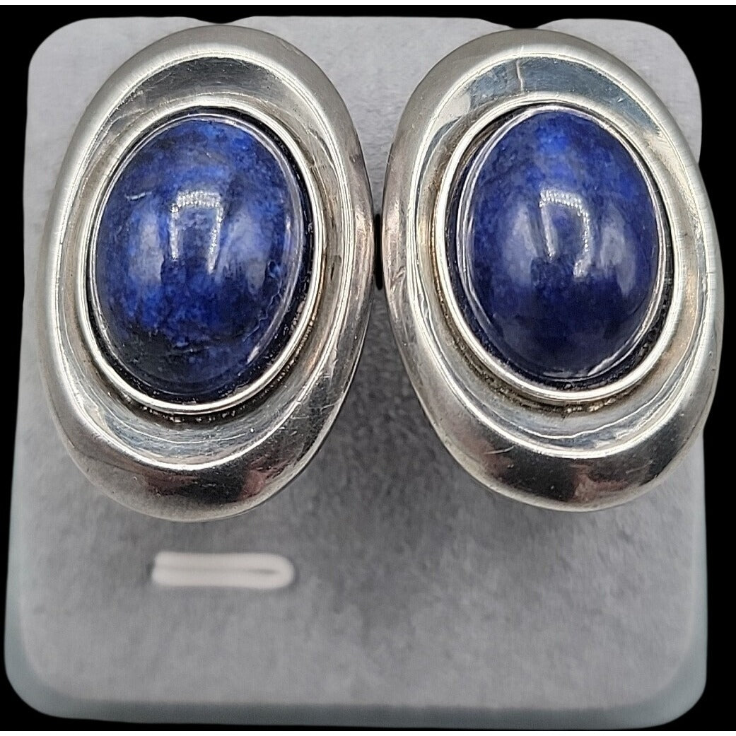 Vtg Nancy & Rise Sterling Silver Lapis Lazuli Clip-on Earrings Signed N&R