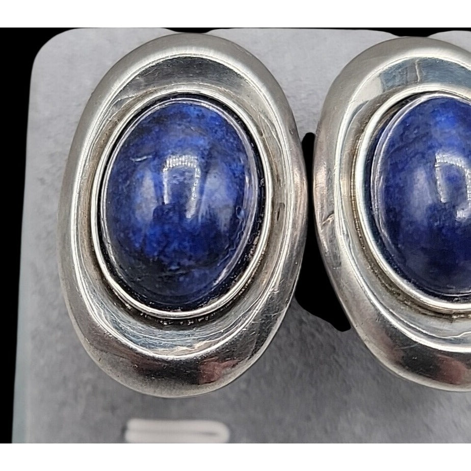 Vtg Nancy & Rise Sterling Silver Lapis Lazuli Clip-on Earrings Signed N&R