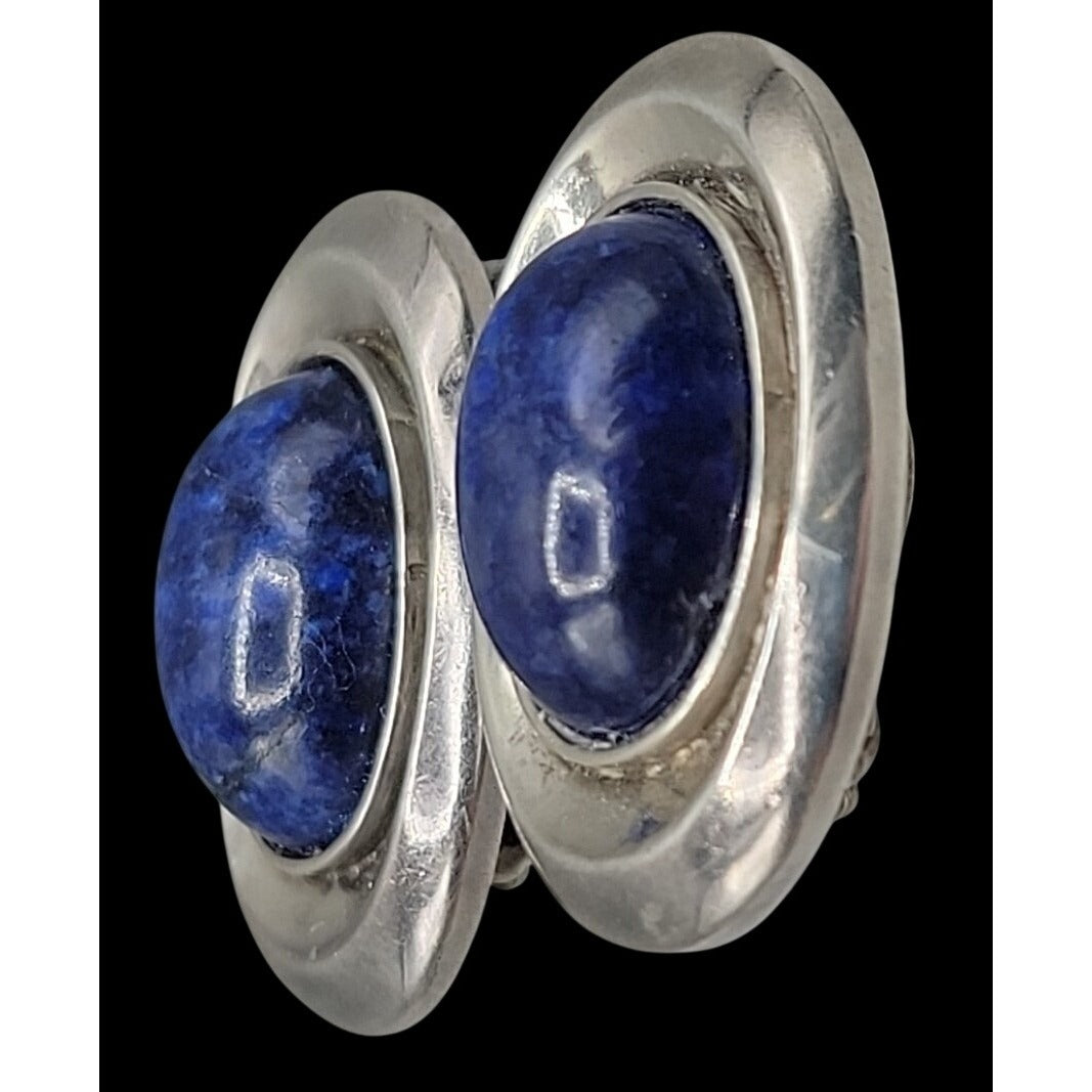 Vtg Nancy & Rise Sterling Silver Lapis Lazuli Clip-on Earrings Signed N&R