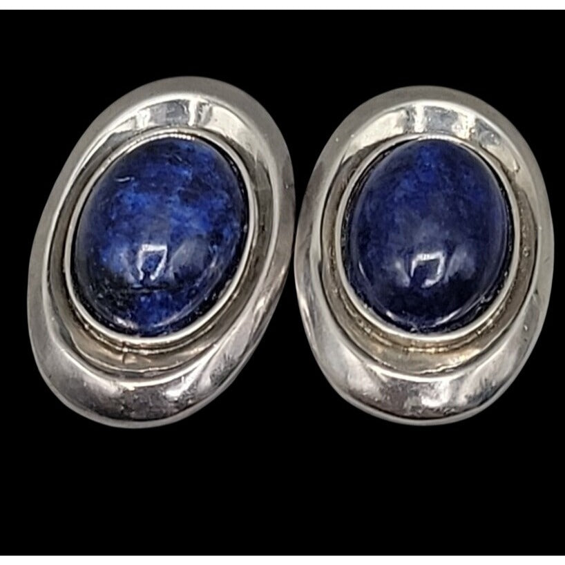 Vtg Nancy & Rise Sterling Silver Lapis Lazuli Clip-on Earrings Signed N&R
