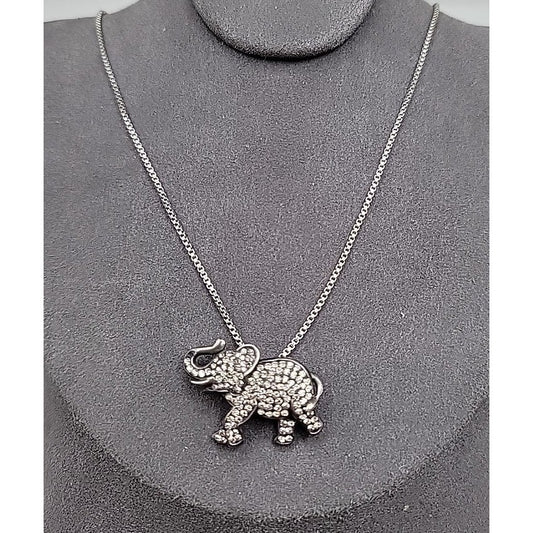 Vintage Sterling Silver AU Gray Crystal Elephant Pendant Necklace 18" 925 Chain