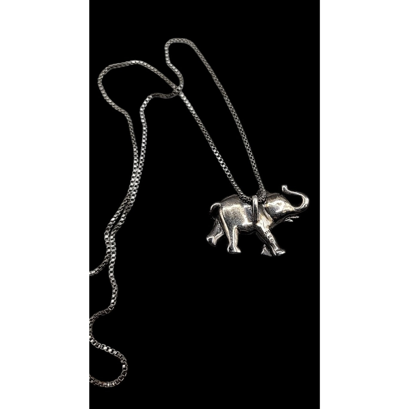 Vintage Sterling Silver AU Gray Crystal Elephant Pendant Necklace 18" 925 Chain