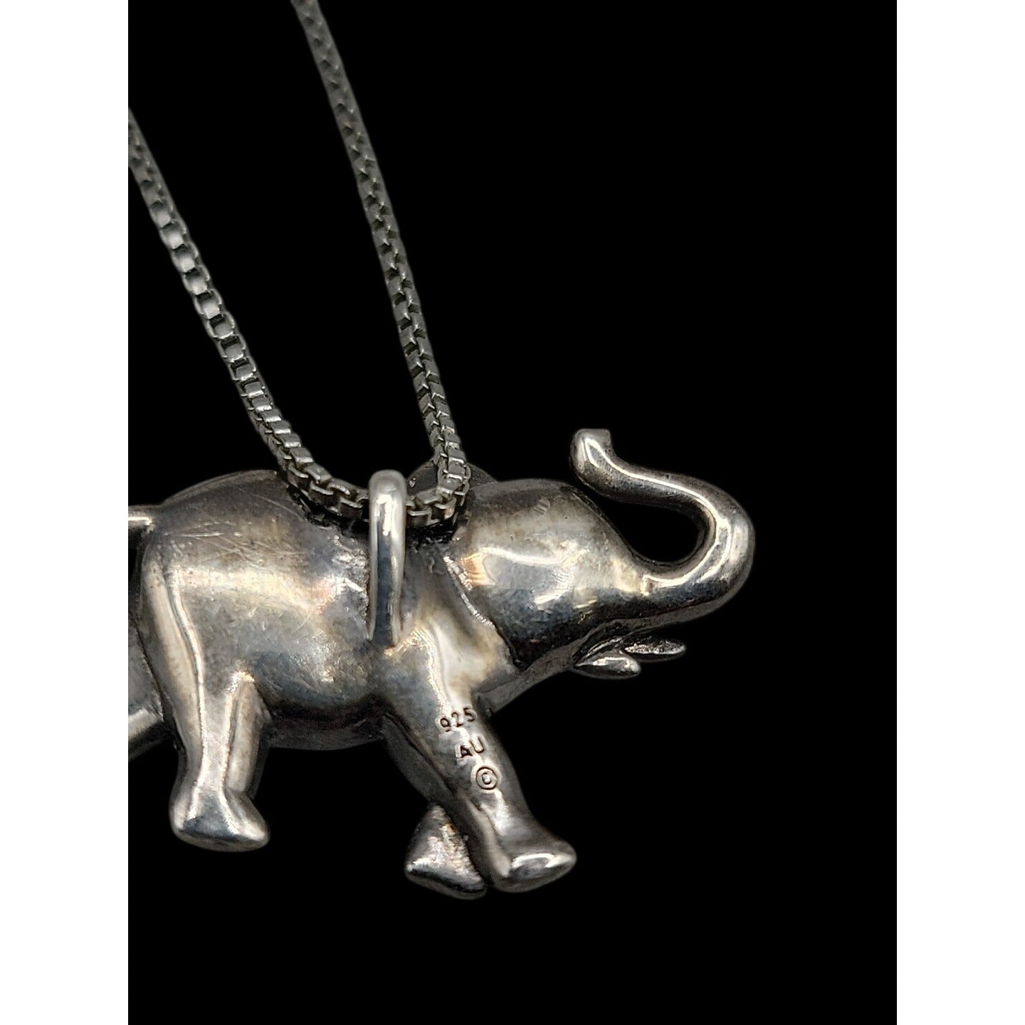 Vintage Sterling Silver AU Gray Crystal Elephant Pendant Necklace 18" 925 Chain