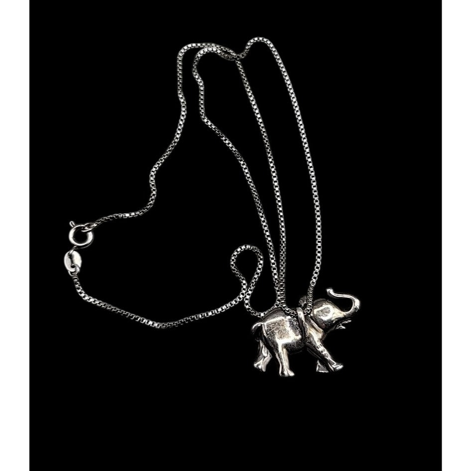 Vintage Sterling Silver AU Gray Crystal Elephant Pendant Necklace 18" 925 Chain