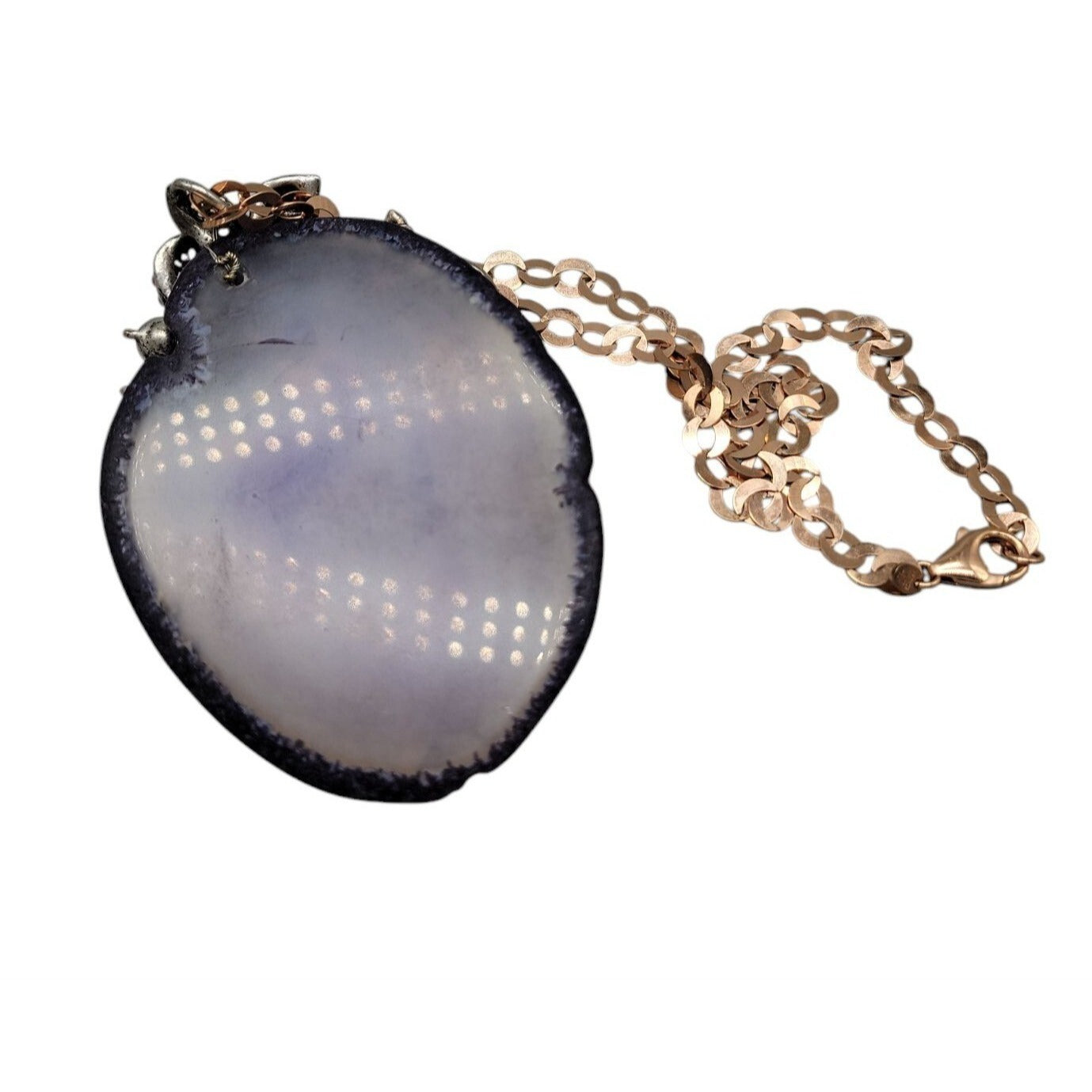 Large Amethyst Slice & Stone Pendant Necklace Cubic Zirconia 18" Copper Chain