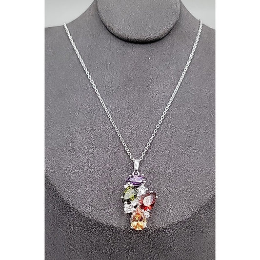 Vintage Avon NVC Dare To Dazzle Pendant Necklace 20" Multi Colored Crystals
