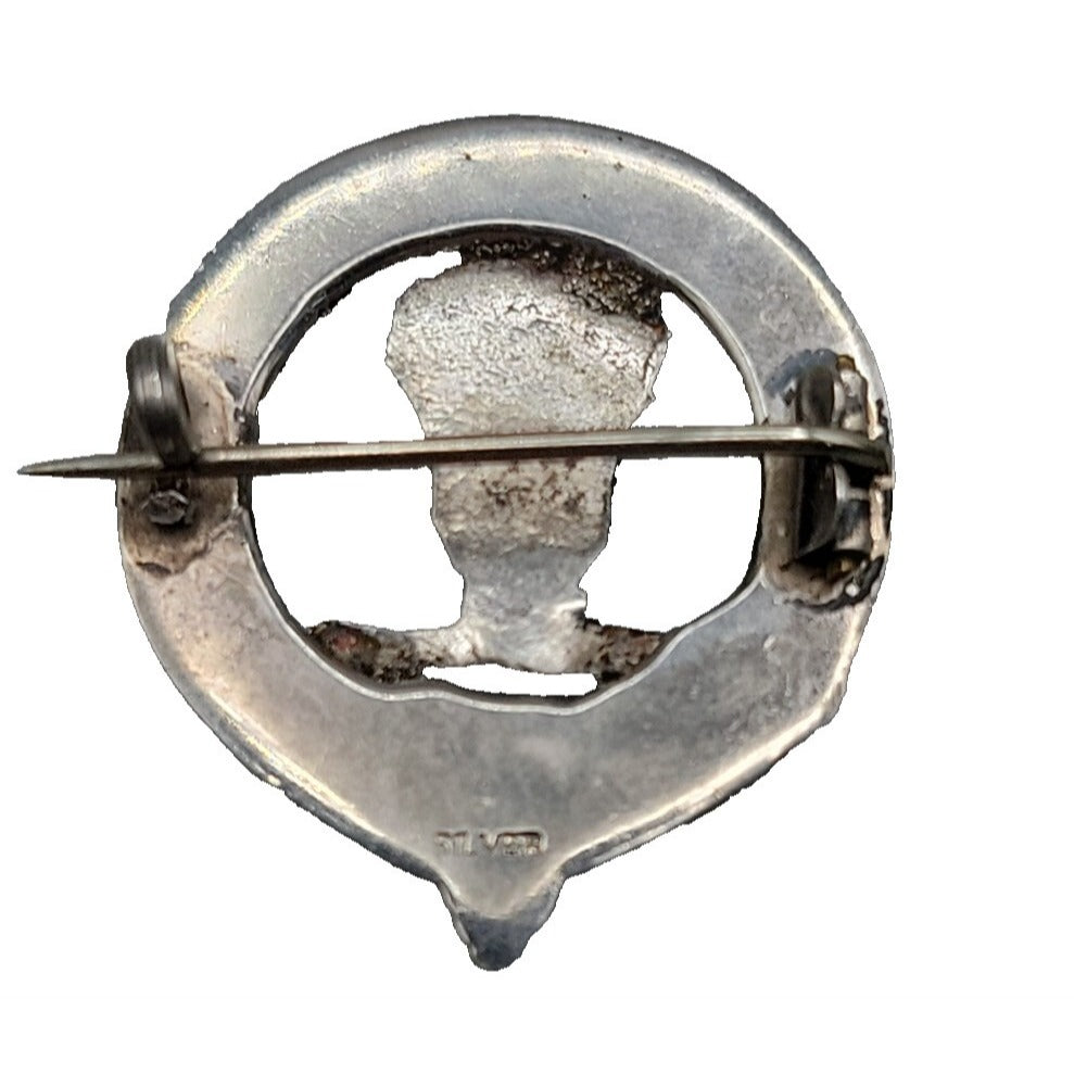 Antique MacNab Scottish Clan Bonnet Badge Kilt Pin 925 Silver 1850s Victorian