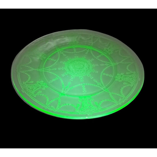 VTG Anchor Hocking Uranium Cameo Ballerina Dinner Plate Green Depression Glass
