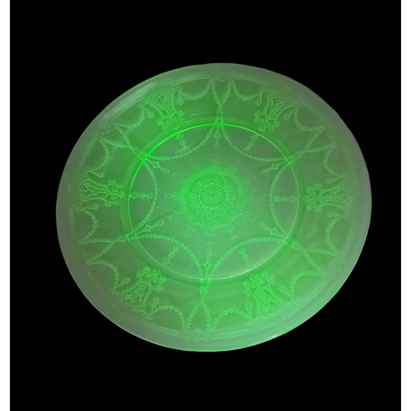 VTG Anchor Hocking Uranium Cameo Ballerina Dinner Plate Green Depression Glass
