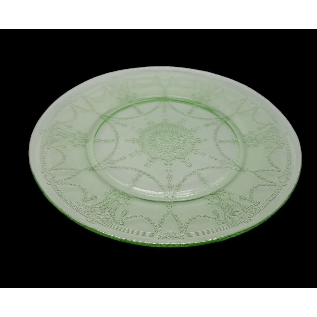 VTG Anchor Hocking Uranium Cameo Ballerina Dinner Plate Green Depression Glass