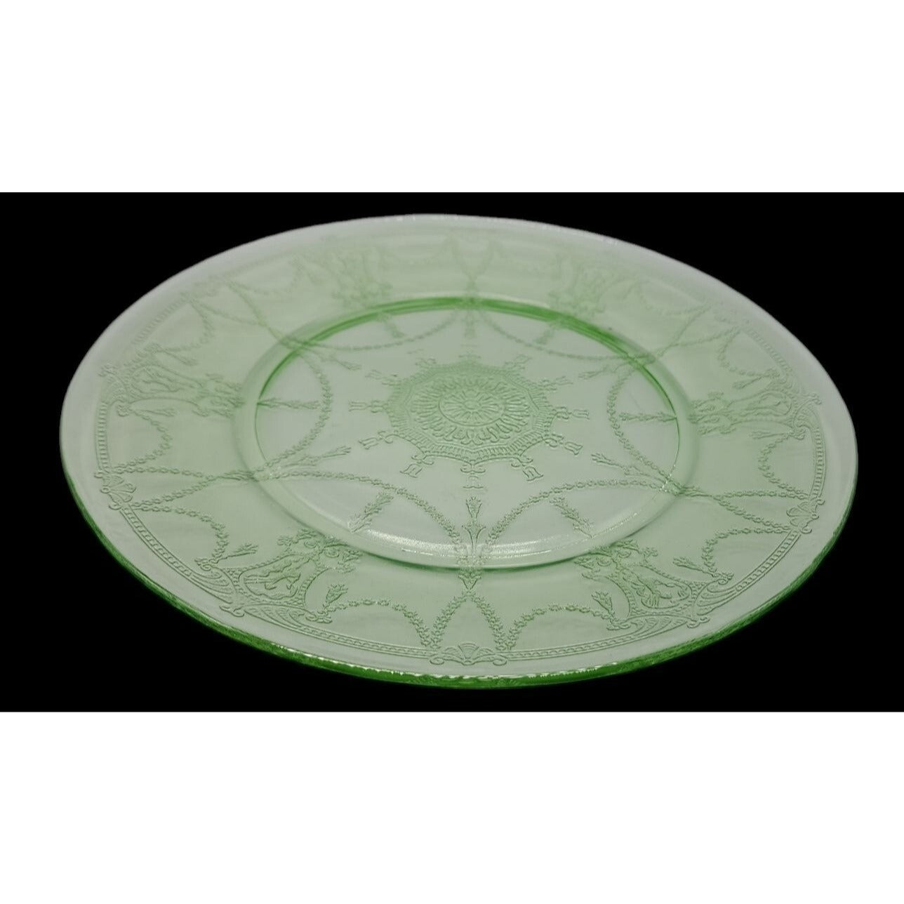 VTG Anchor Hocking Uranium Cameo Ballerina Dinner Plate Green Depression Glass