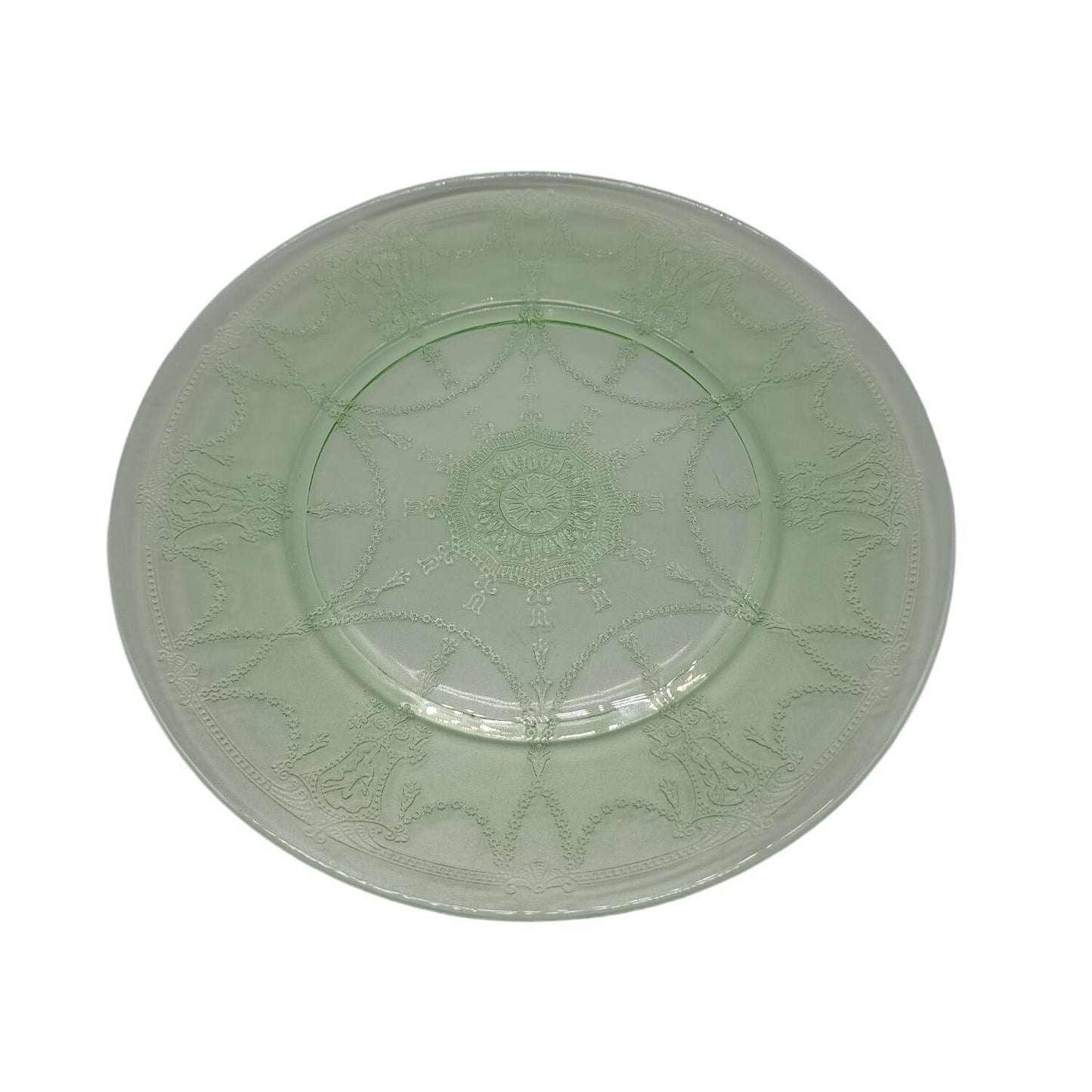 VTG Anchor Hocking Uranium Cameo Ballerina Dinner Plate Green Depression Glass