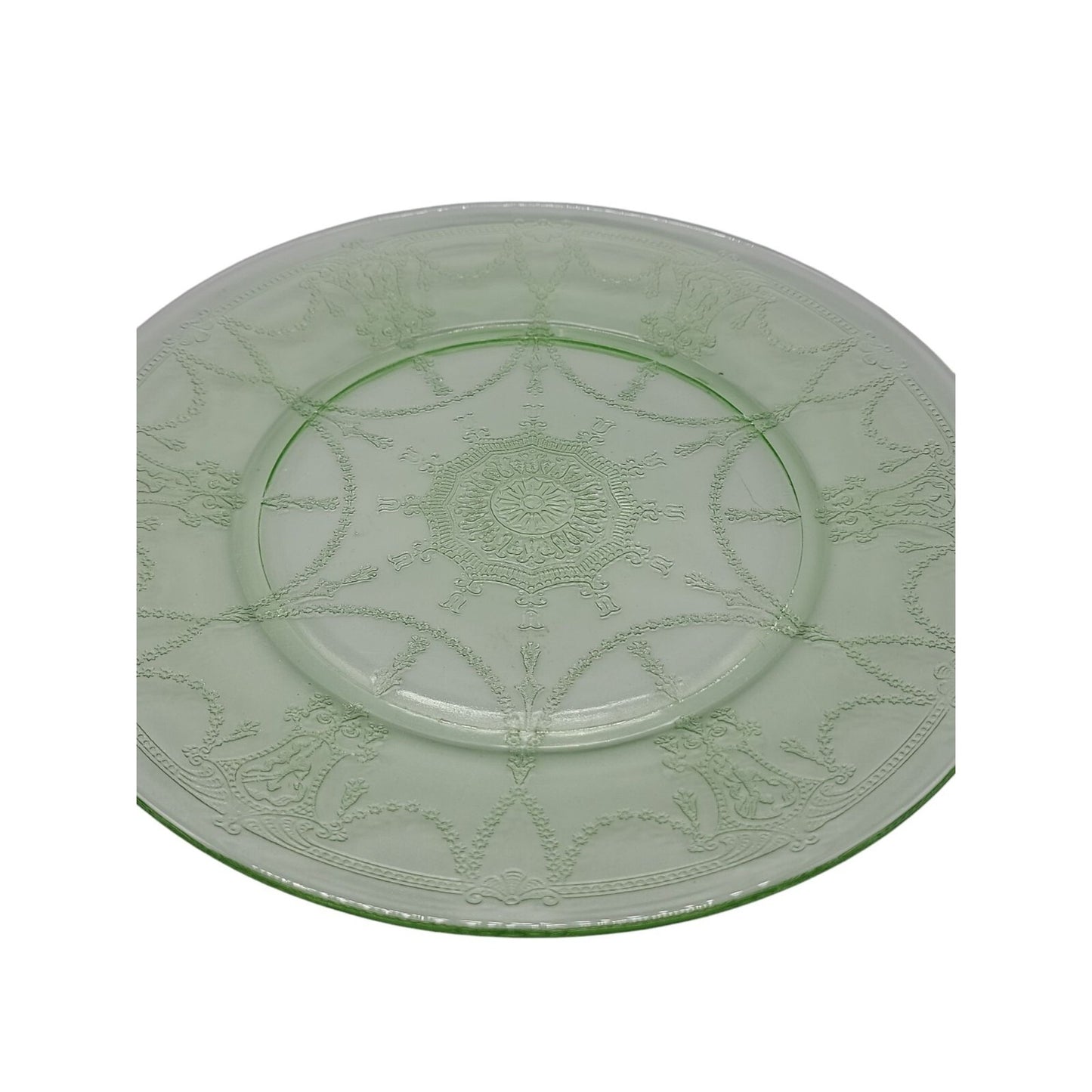 VTG Anchor Hocking Uranium Cameo Ballerina Dinner Plate Green Depression Glass