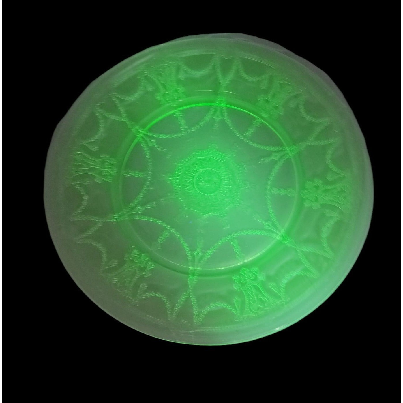 VTG Anchor Hocking Uranium Cameo Ballerina Dinner Plate Green Depression Glass